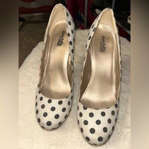 White heels with black polka dots